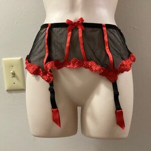 Vintage Chic Black and Red Lace Garter Belt